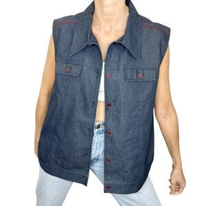 Vintage 90s dark wash boxy sleeveless denim vest